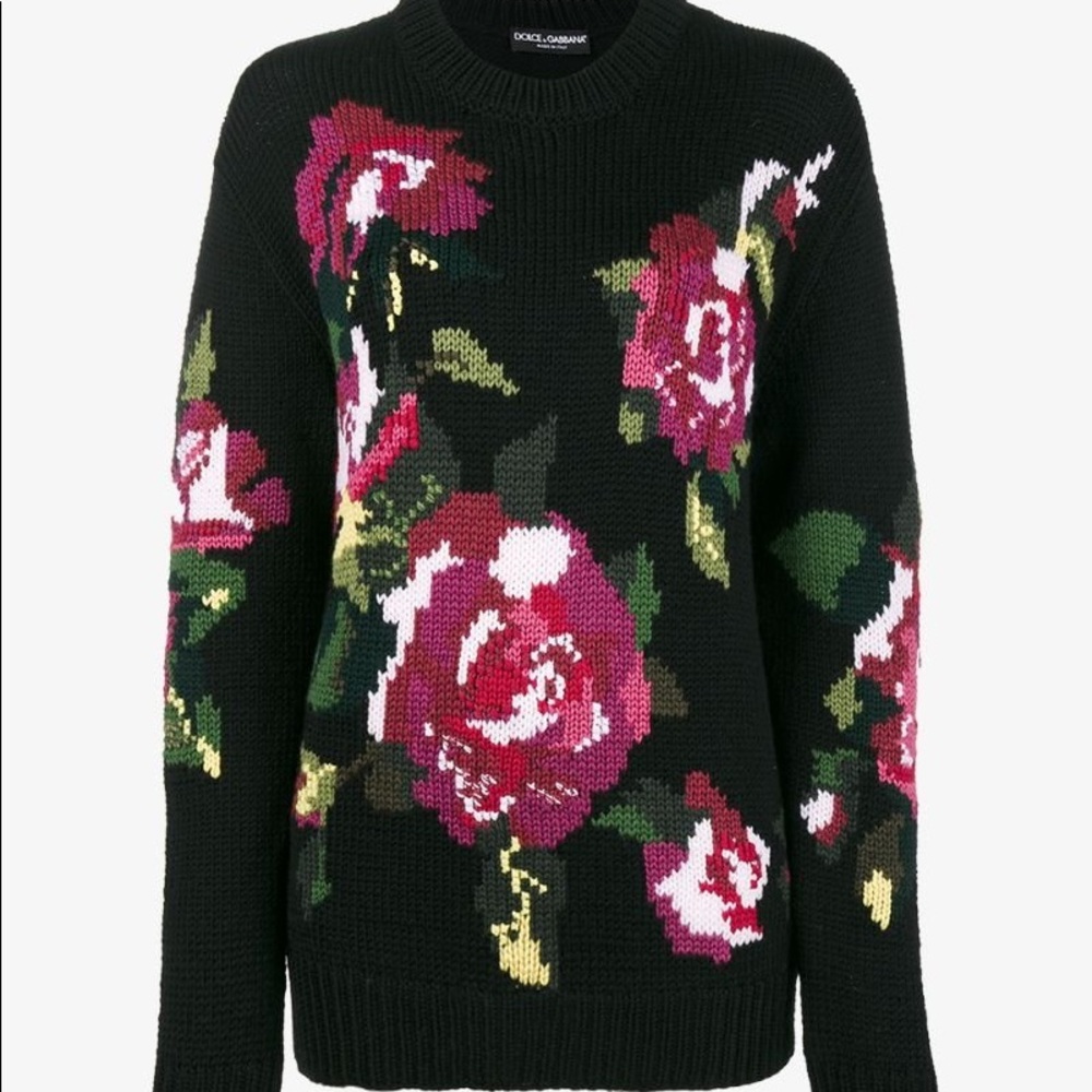 Dolce & Gabbana Flower Knitted Wool and Cashmere Sweater